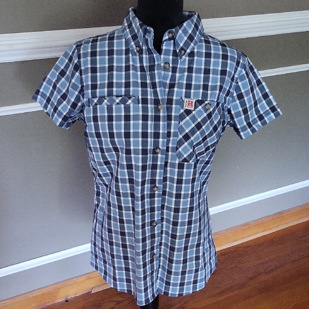 Wrangler Riggs Workwear Blue Plaid Women's Button Down Shirt